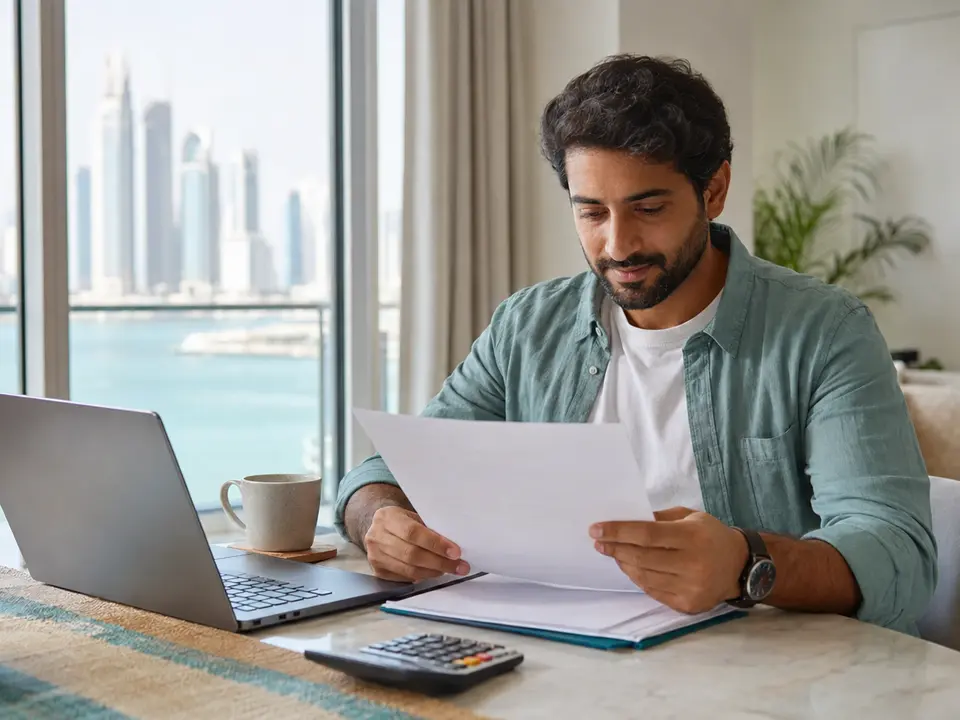 An Abu Dhabi tenant reviewing a tenancy renewal notice