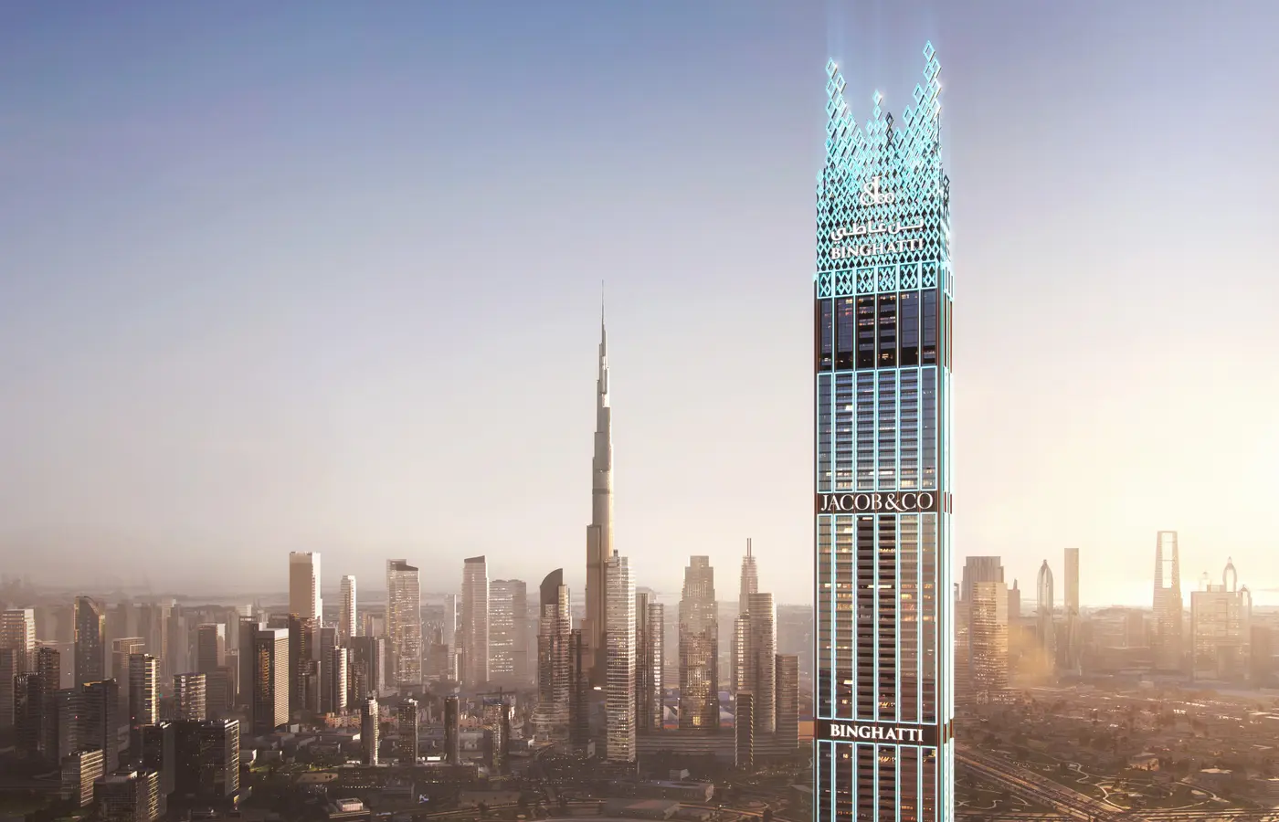 Burj Binghatti Jacob and Co Residences rising over Dubai