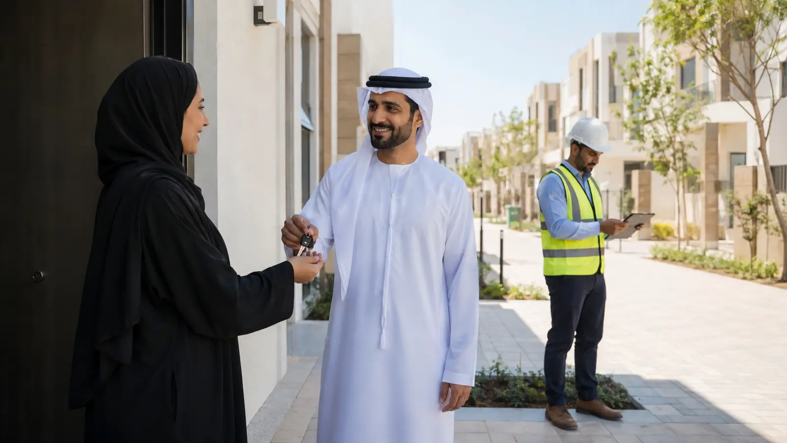 Abu Dhabi homebuyer receiving keys in a newly completed community