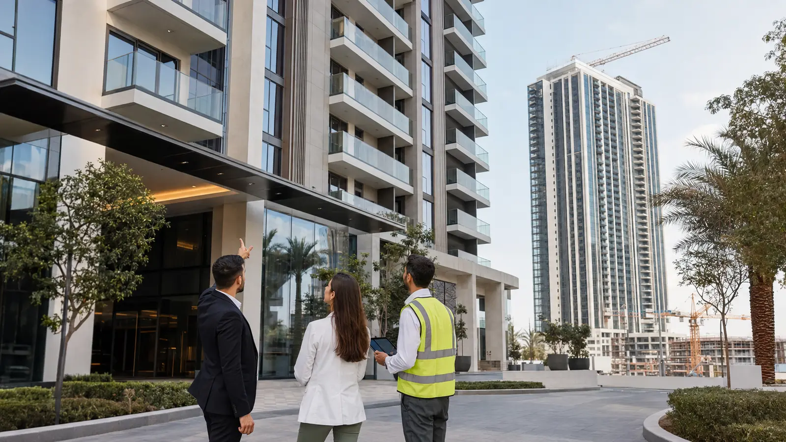 Property team inspecting a newly completed Dubai residential tower