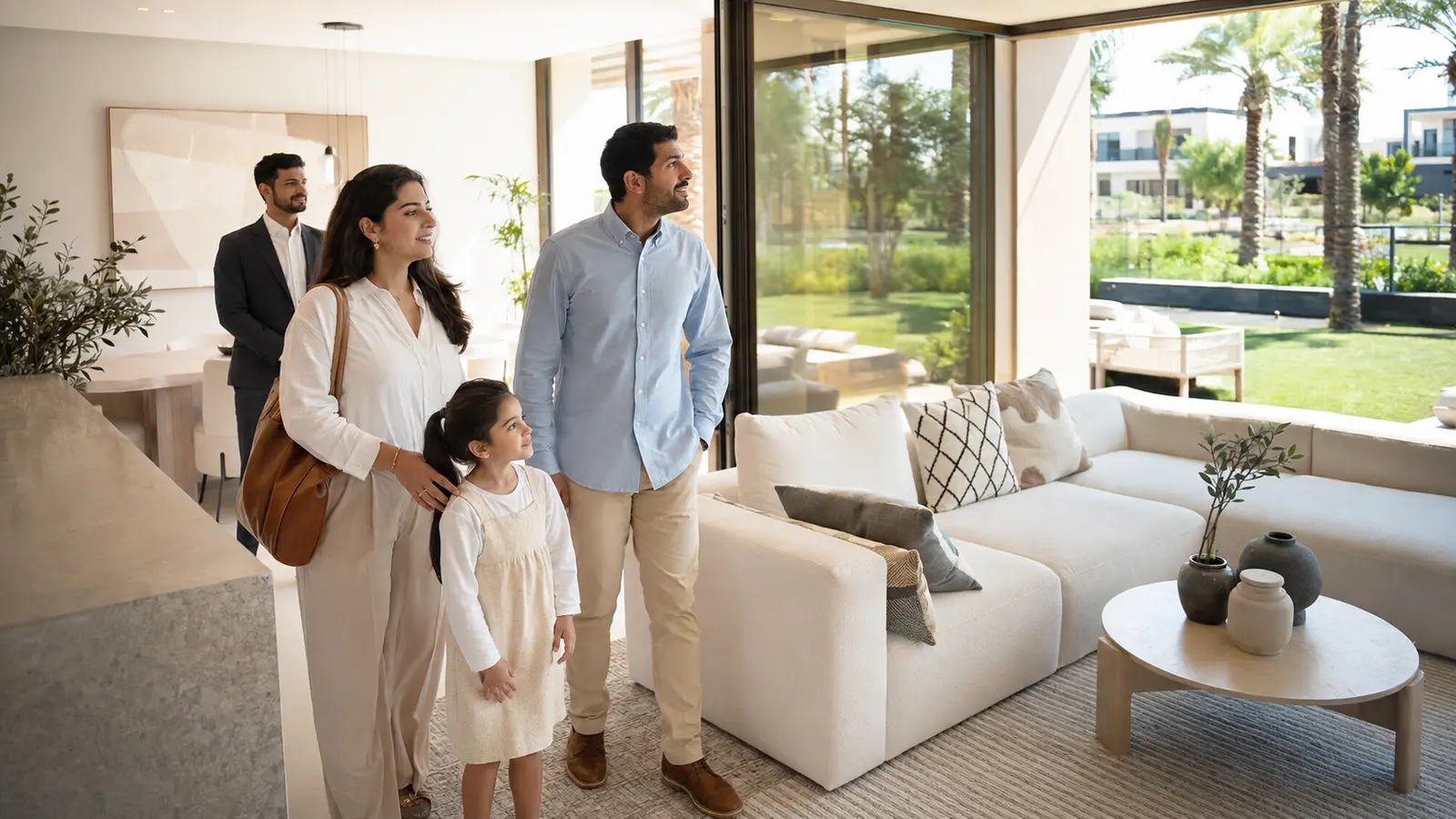Family viewing a finished Dubai home for long-term living