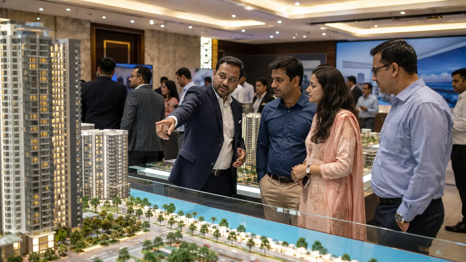 Indian buyers viewing UAE property models at a Hyderabad showcase