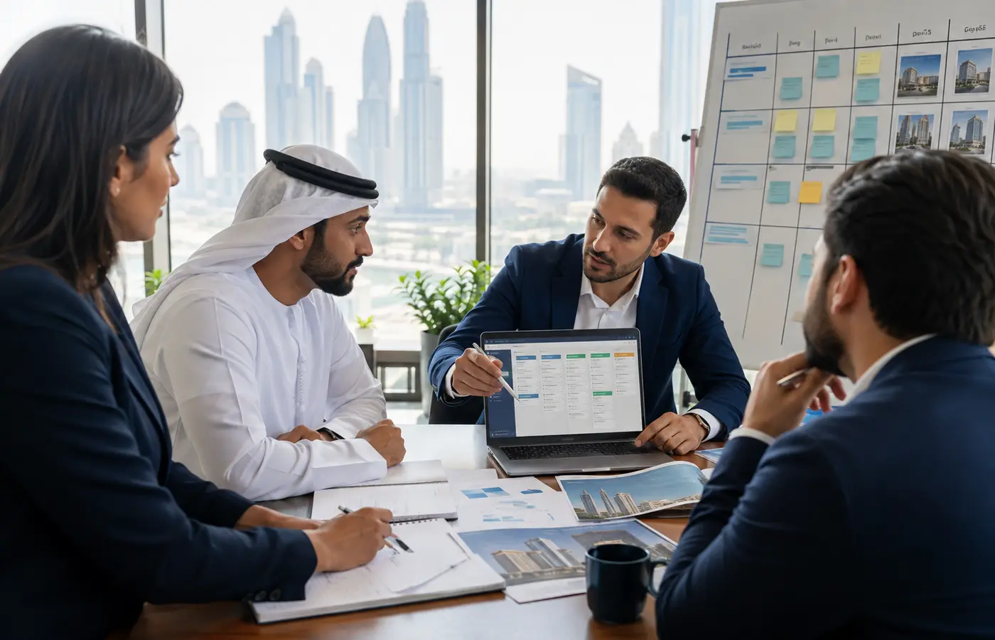 Dubai property marketing team reviewing lead quality, CRM stages, and sales feedback
